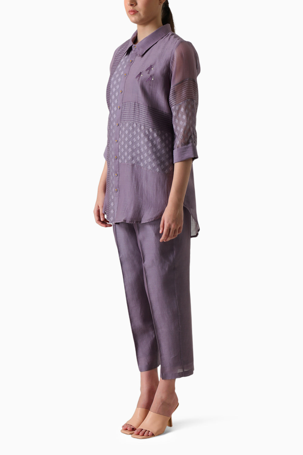 Mauve Lace Shirt and Straight Pant Set