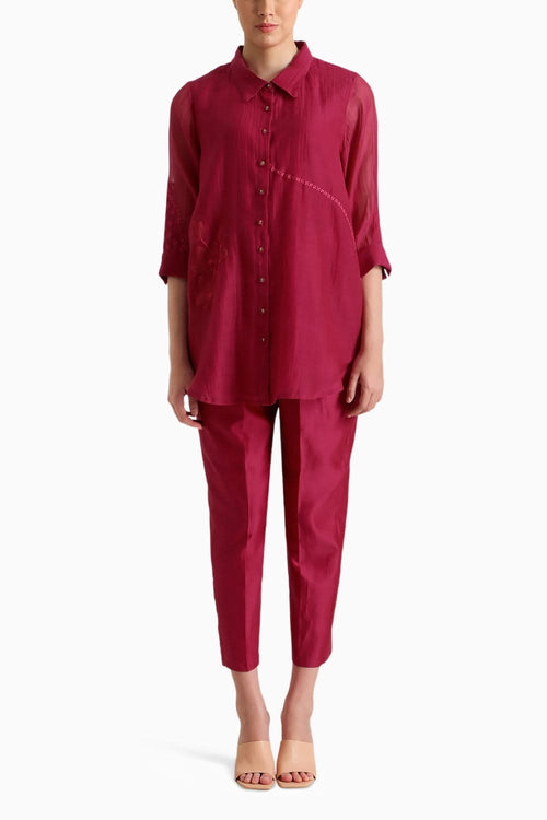 Carnation Embroidered Shirt and Pant Set