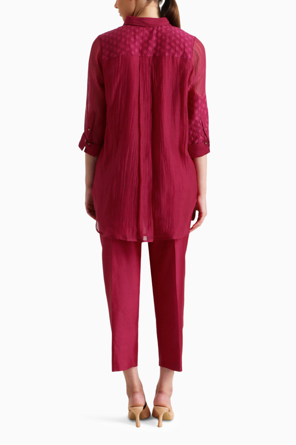 Carnation Embroidered Shirt and Pant Set