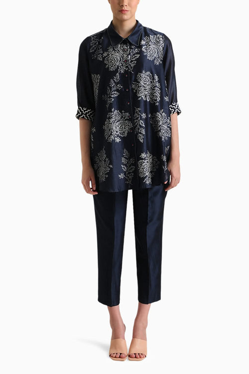 Indigo Wild Weed Shirt and Pant with Slip