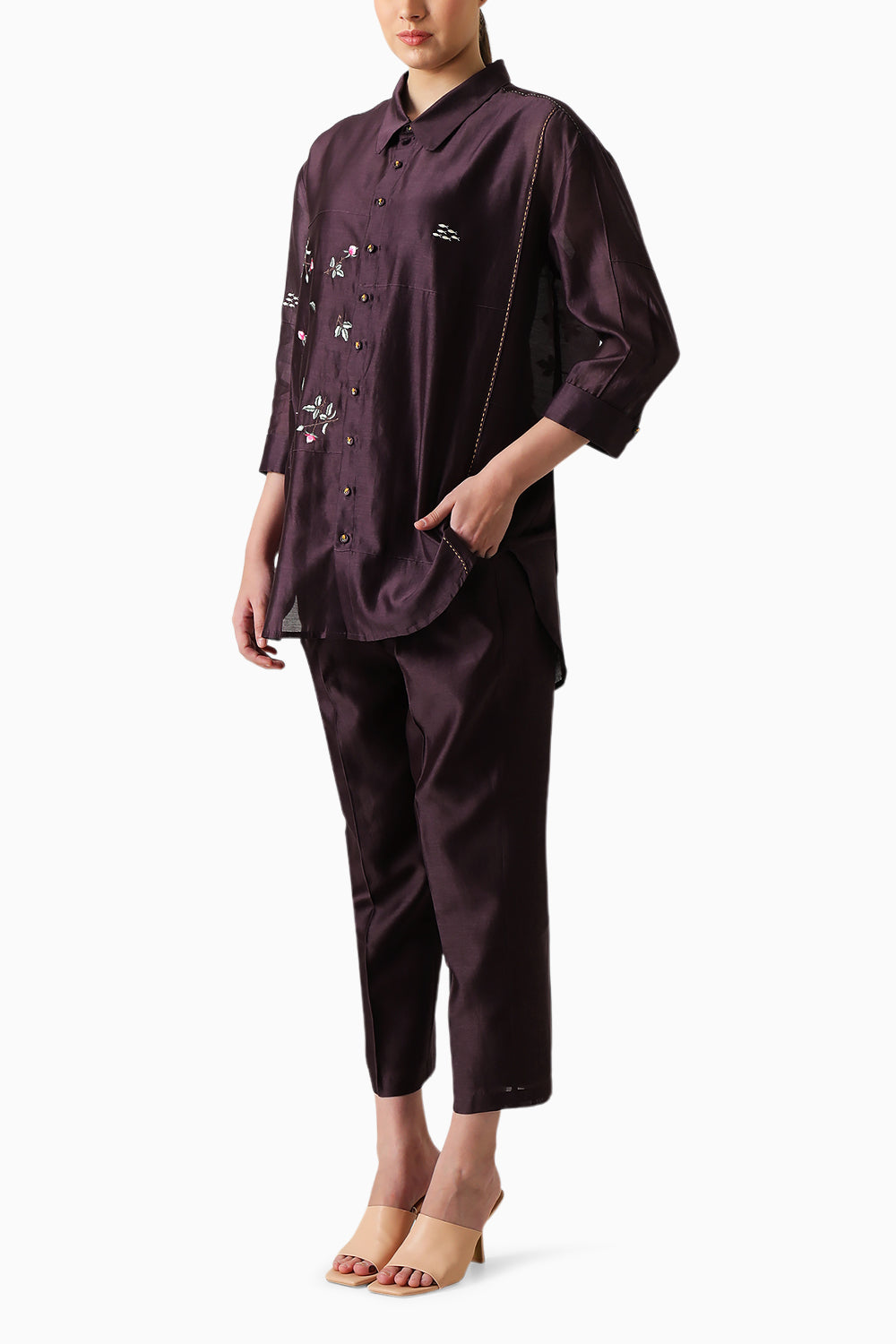 Lavender Pin Tuck Shirt and Pant with Slip