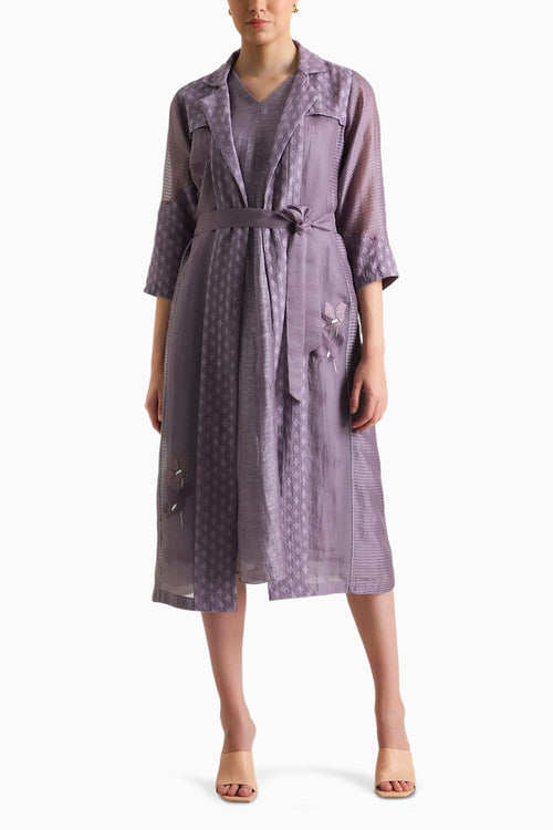 Mauve Carnation Embroidered Jacket and Dress