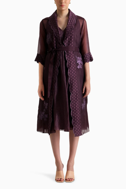 Lavender Embroidered Jacket and Solid Overlap Dress