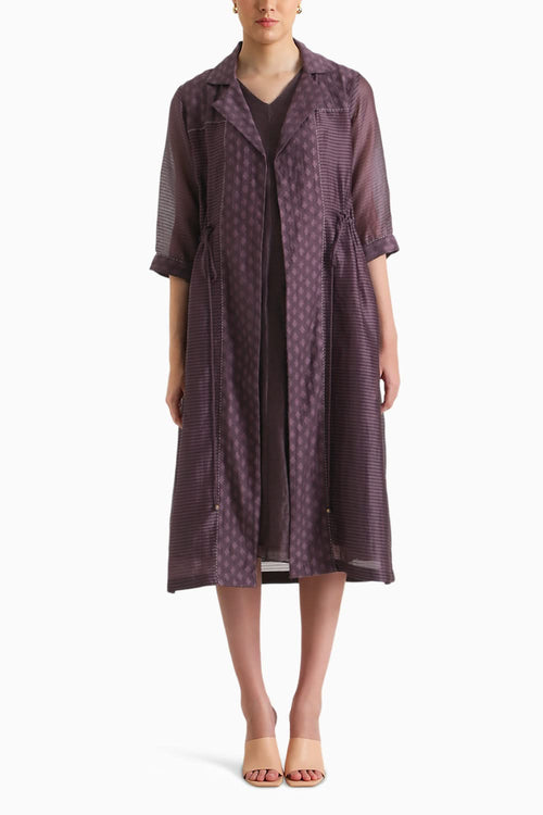 Lavender Solid Jacket and Silk Chanderi Dress