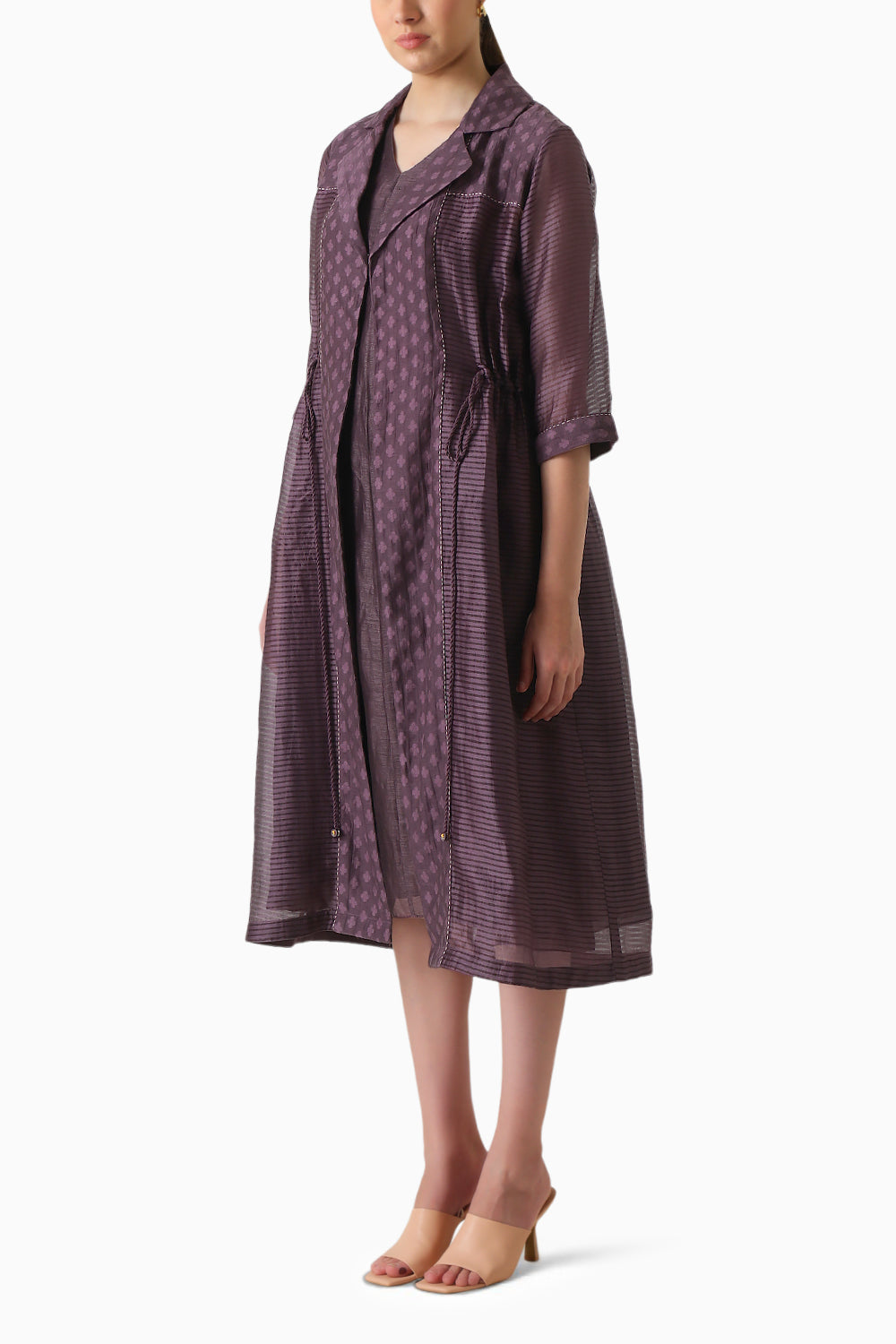 Lavender Solid Jacket and Silk Chanderi Dress