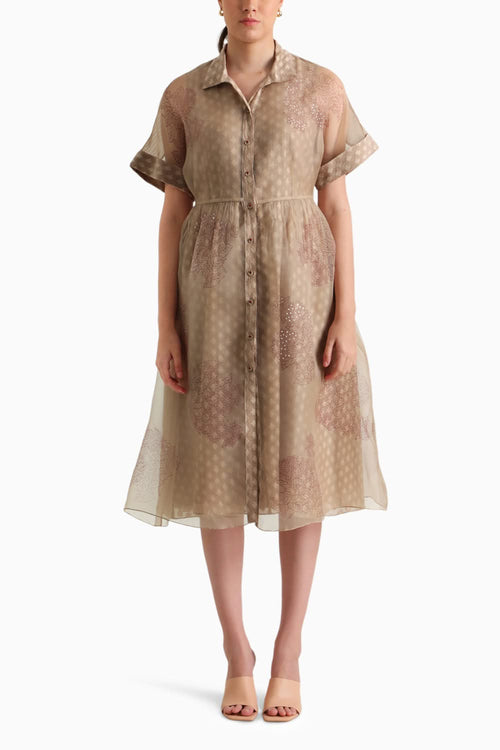Beige Handblock Print Jacket and Dress