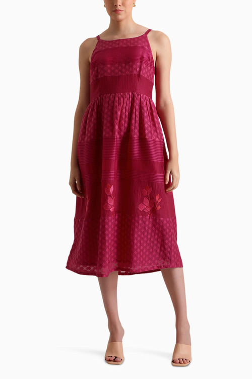Fuchsia Lace Strap Embroidered Dress