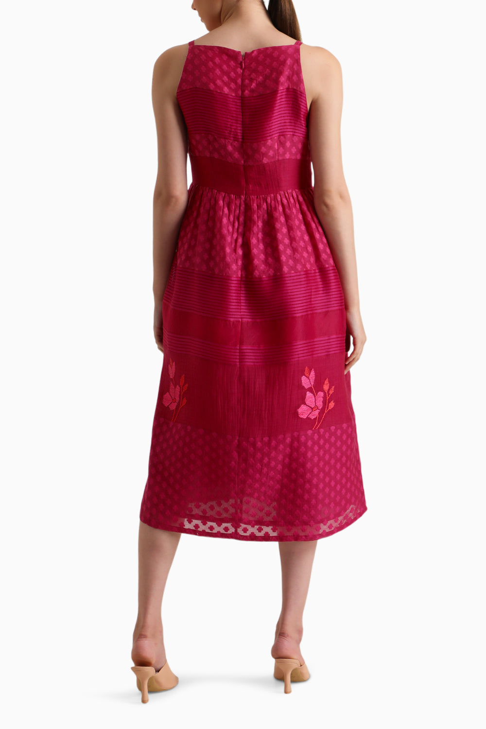 Fuchsia Lace Strap Embroidered Dress