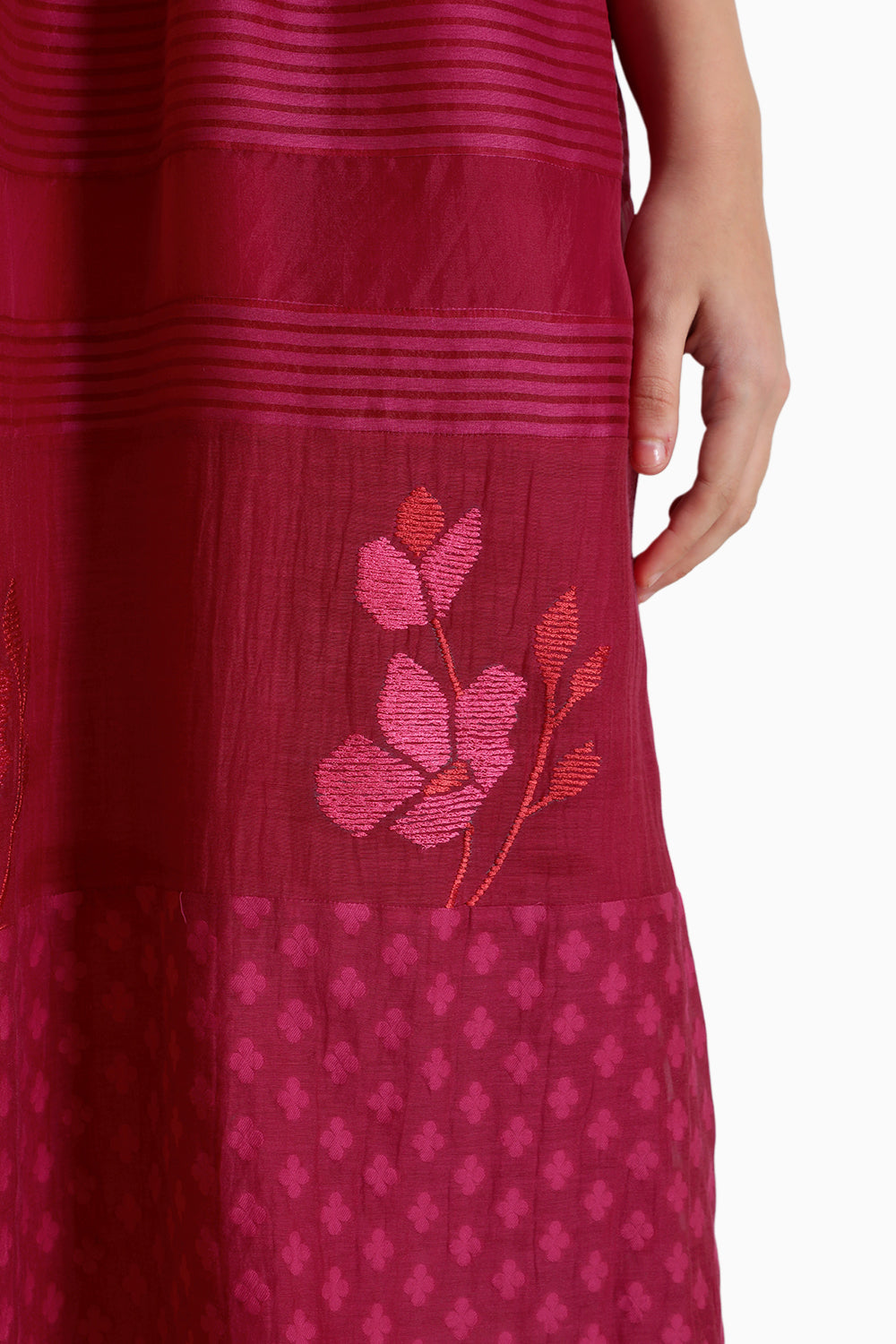 Fuchsia Lace Strap Embroidered Dress