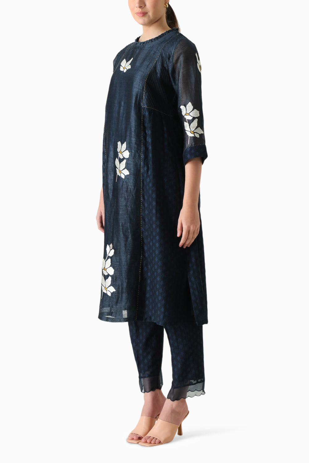 Indigo Machine Embroidered Tunic and Pant