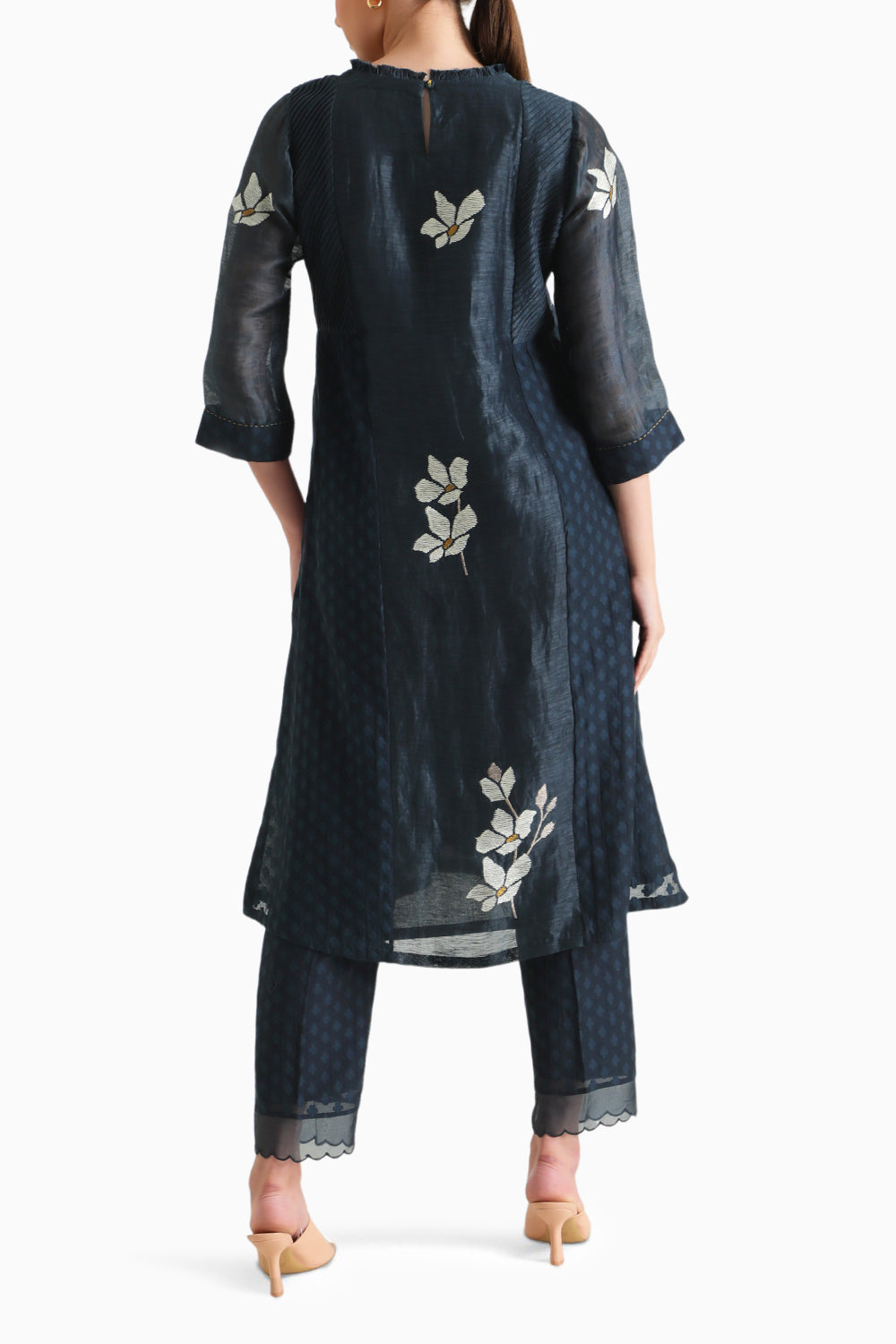 Indigo Machine Embroidered Tunic and Pant