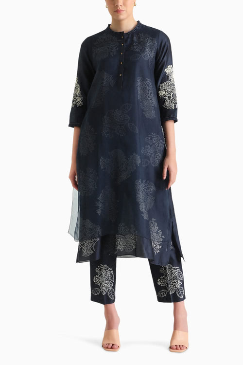 Indigo Double Layer Printed Tunic and Pant