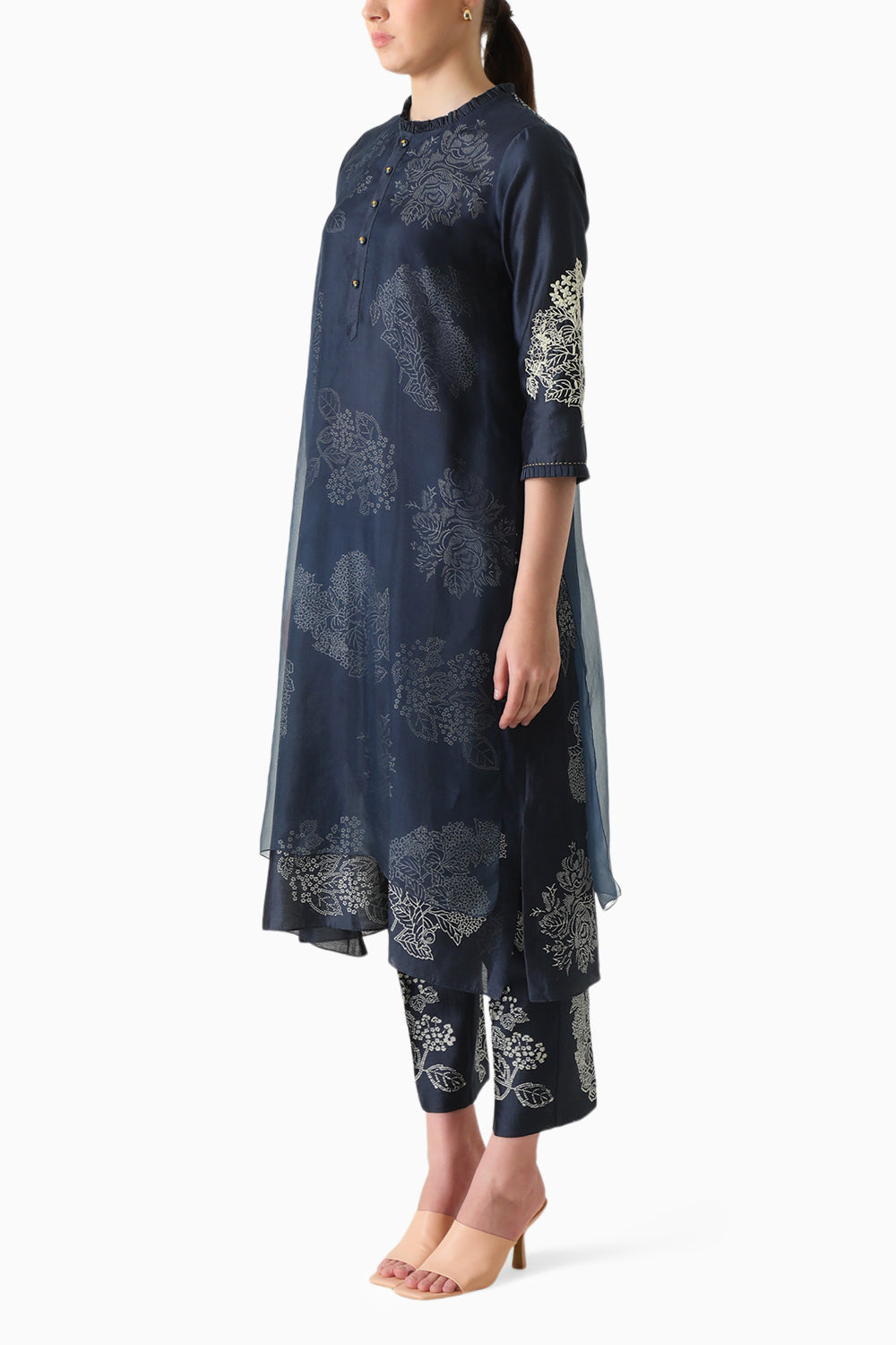 Indigo Double Layer Printed Tunic and Pant