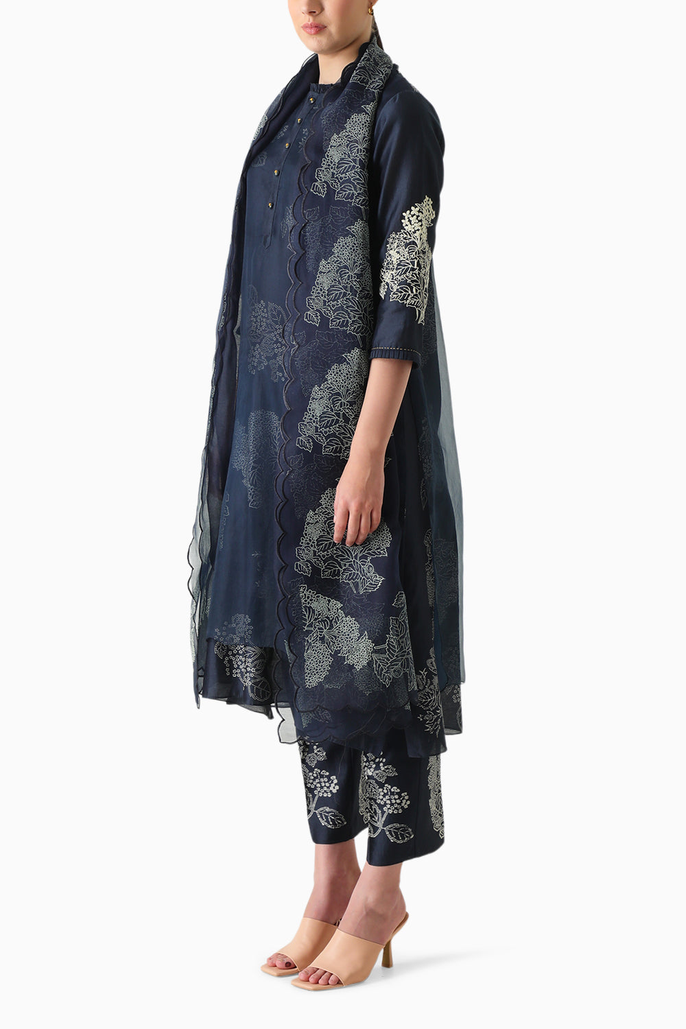 Indigo Double Layer Printed Tunic and Pant with Dupatta