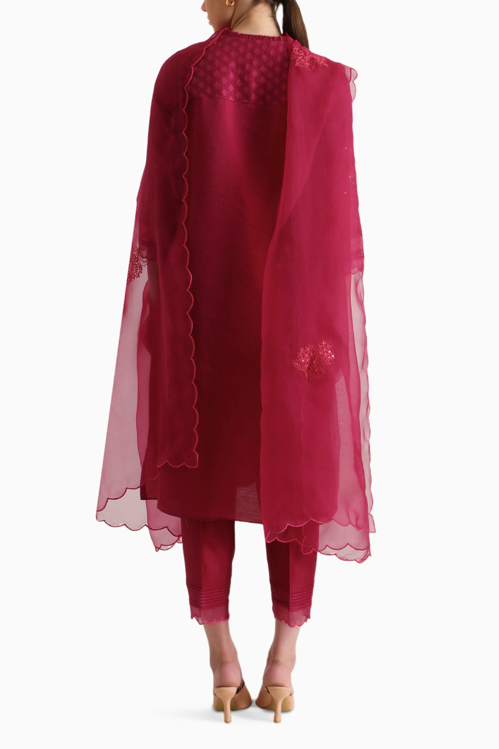 Fuchsia Embroidered Double Layer Tunic and Pant with Dupatta