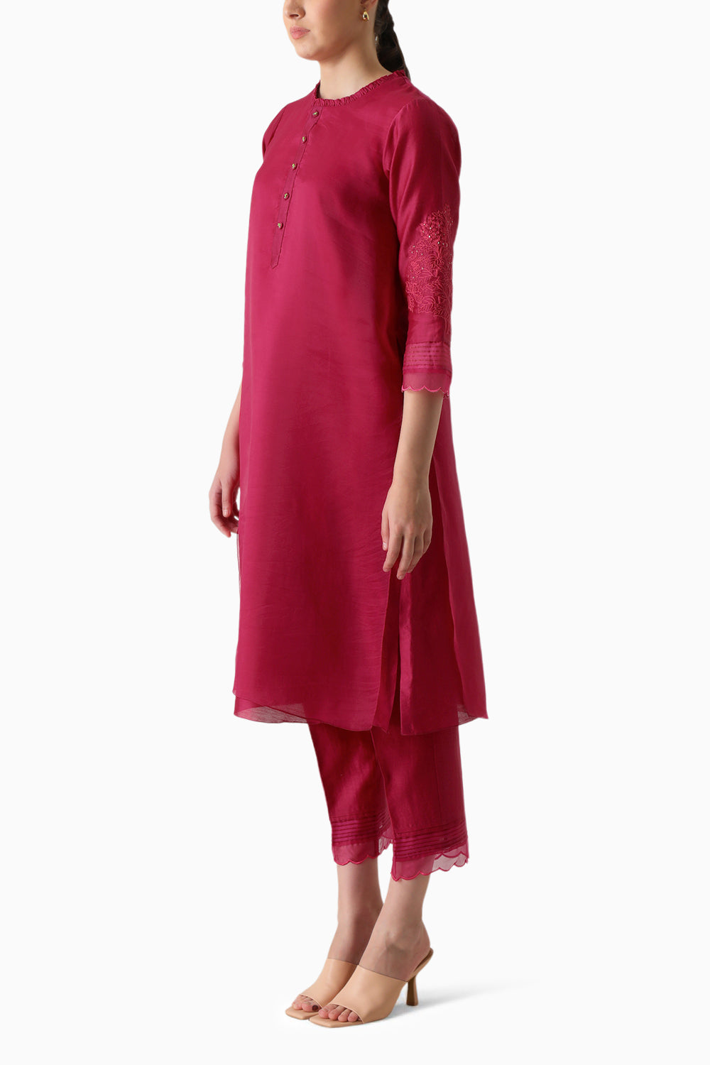 Fuchsia Embroidered Double Layer Tunic and Pant