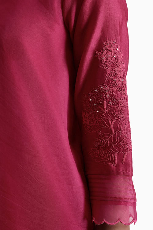 Fuchsia Embroidered Double Layer Tunic and Pant with Dupatta