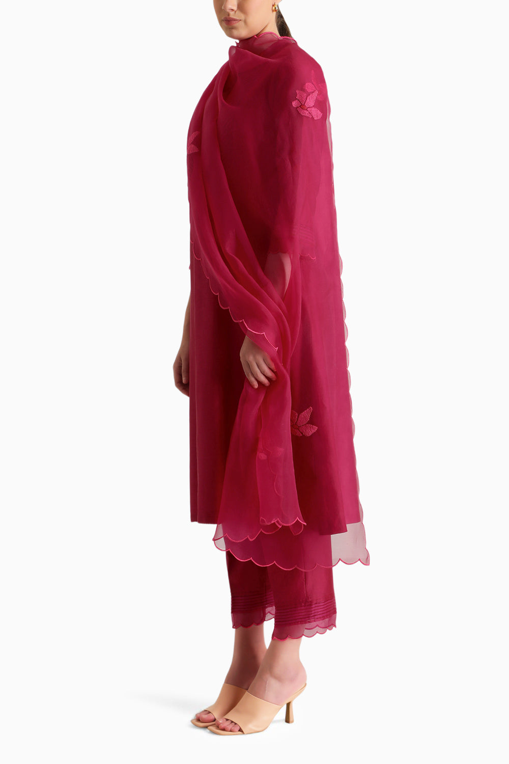 Fuchsia Embroidered Tunic and Pant with Dupatta