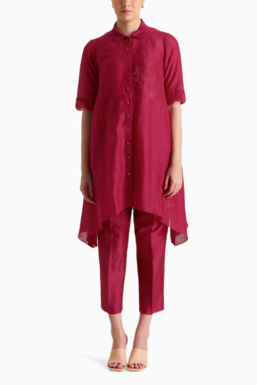 Fuchsia Machine Embroidered Tunic and Pant