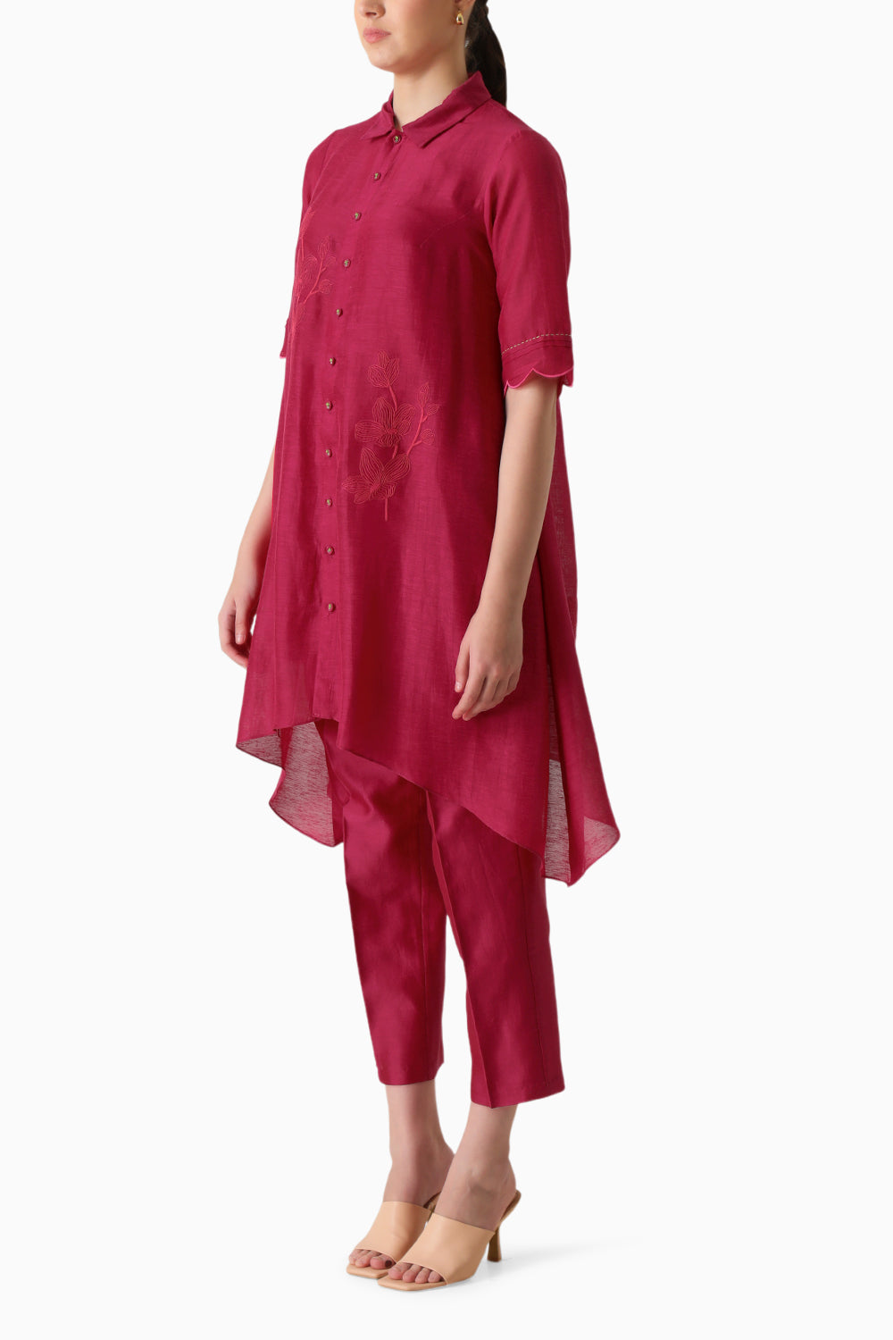 Fuchsia Machine Embroidered Tunic and Pant