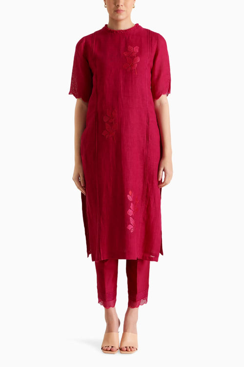 Fuchsia Carnation Embroidered Tunic and Pant