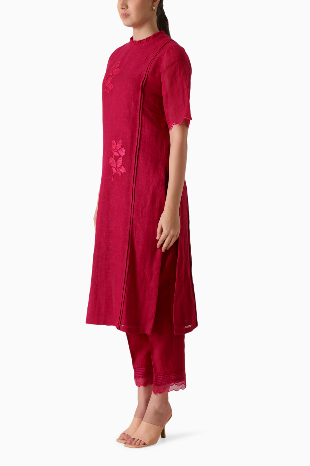 Fuchsia Carnation Embroidered Tunic and Pant