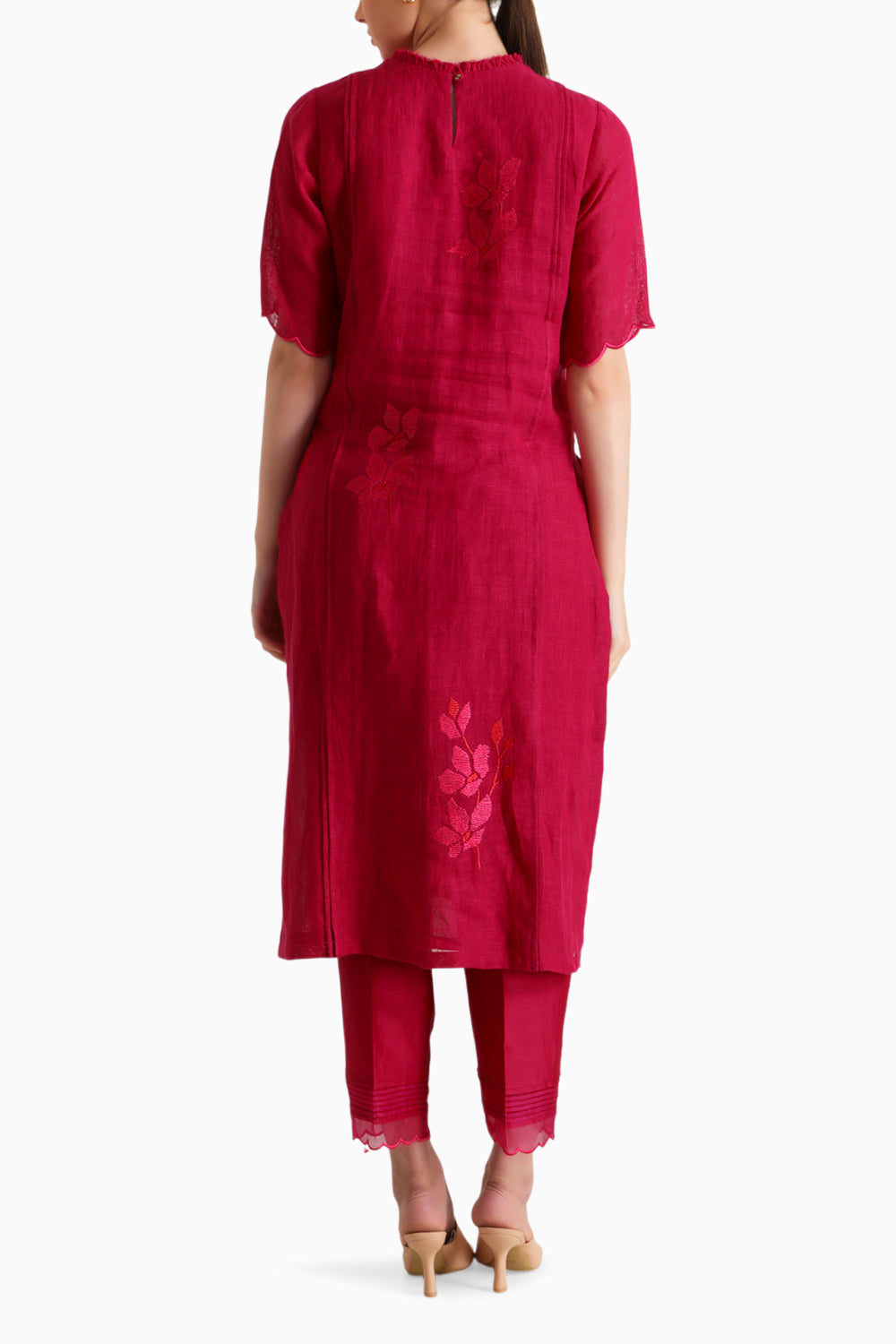 Fuchsia Carnation Embroidered Tunic and Pant