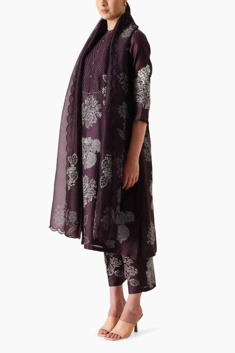 Lavender Discharge Print Embroidered Tunic and Pant