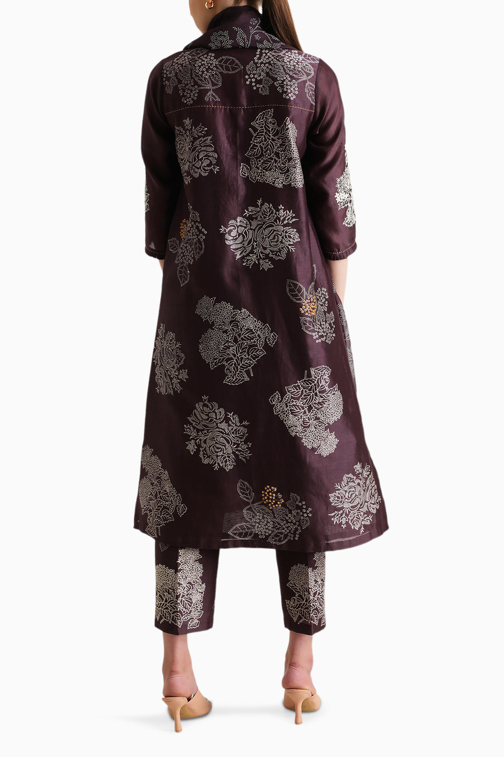 Lavender Discharge Print Embroidered Tunic and Pant with Dupatta