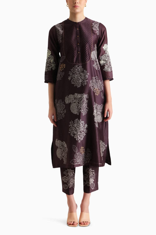Lavender Discharge Print Embroidered Tunic and Pant