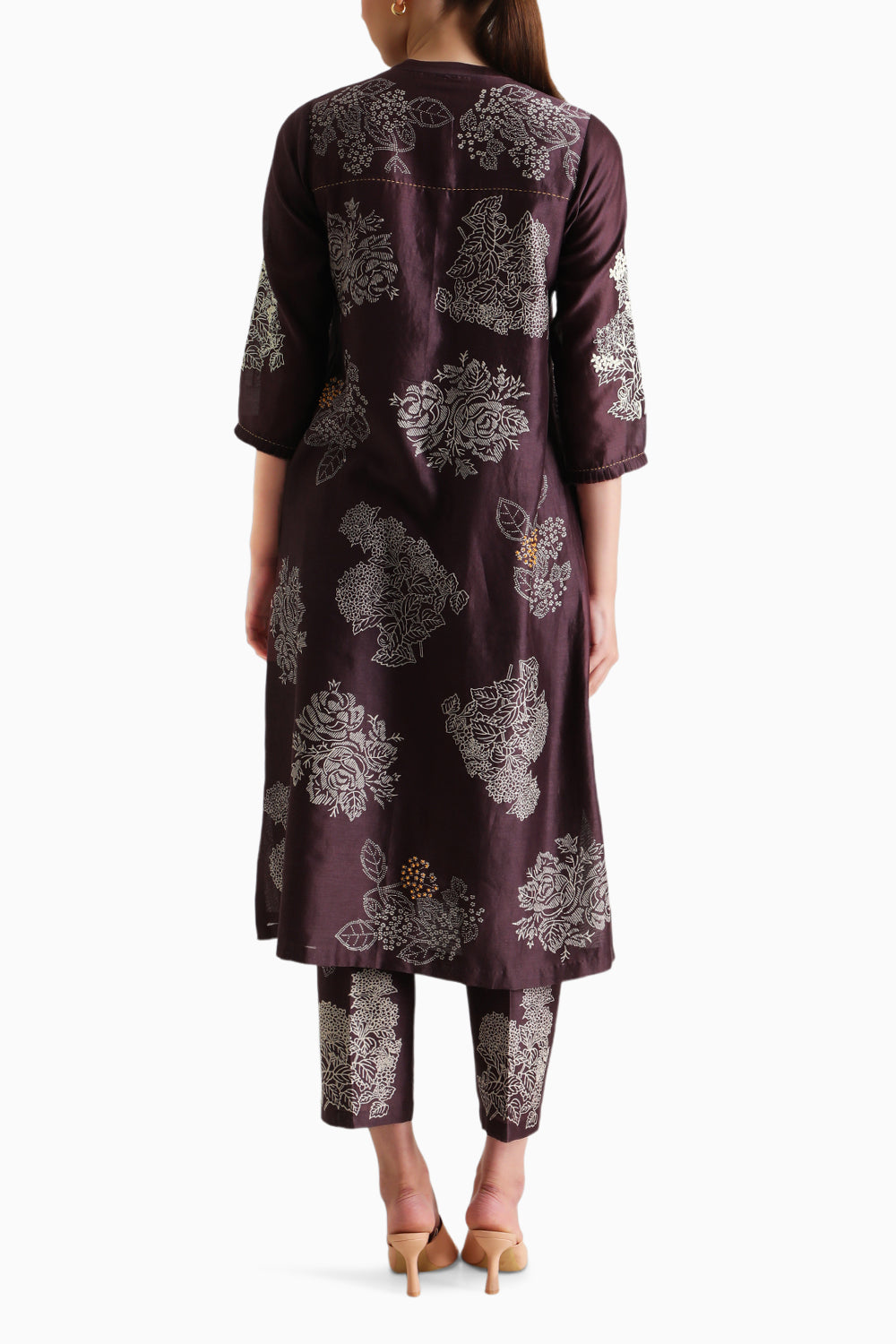 Lavender Discharge Print Embroidered Tunic and Pant