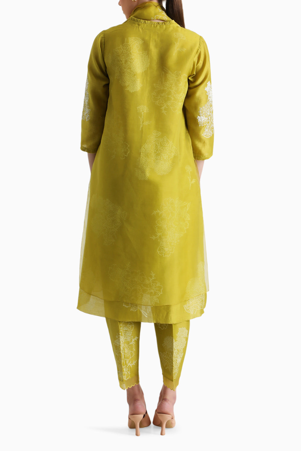 Chartruese Handblock Print Embroidered Tunic and Pant with Dupatta