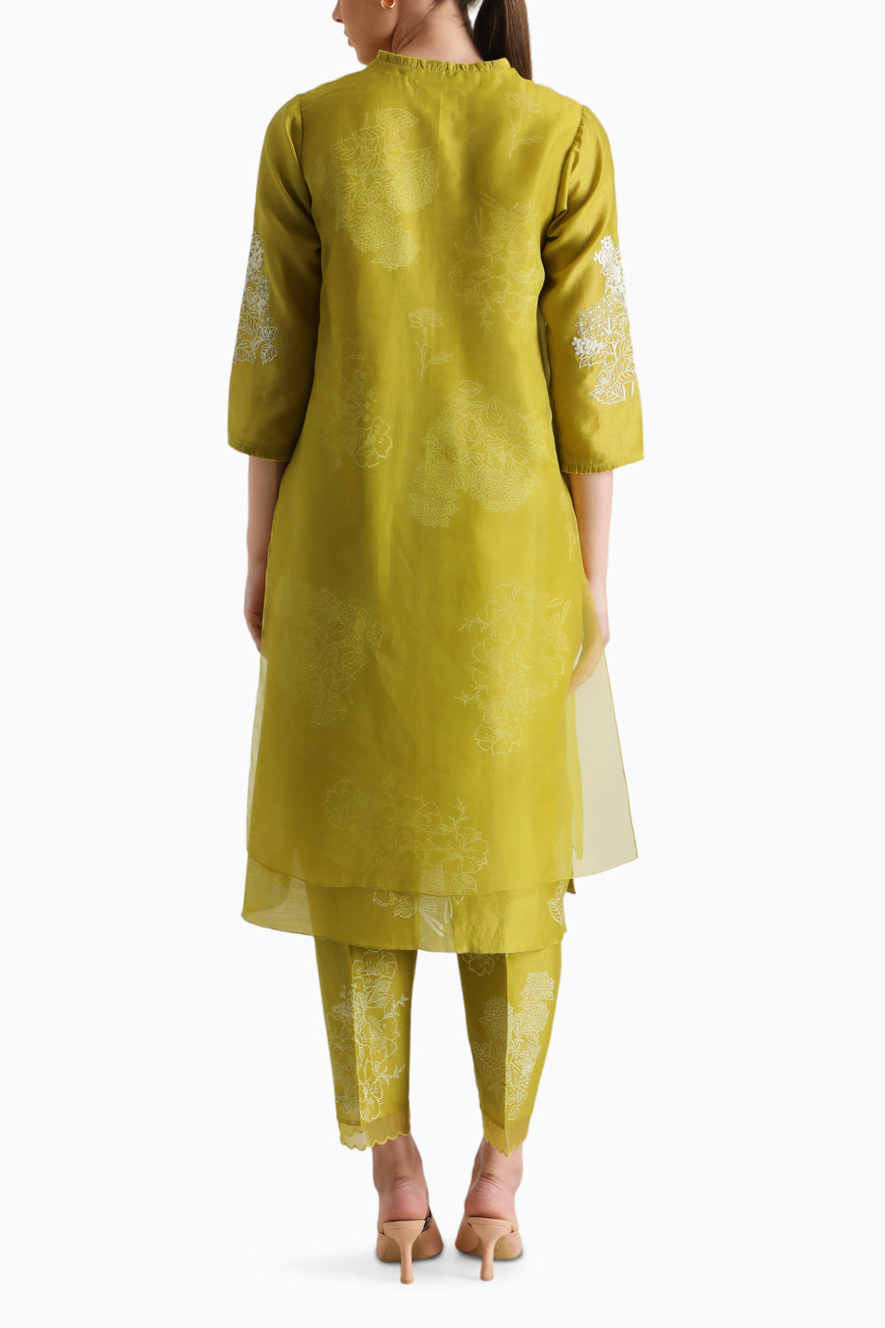 Chartruese Handblock Print Embroidered Tunic and Pant