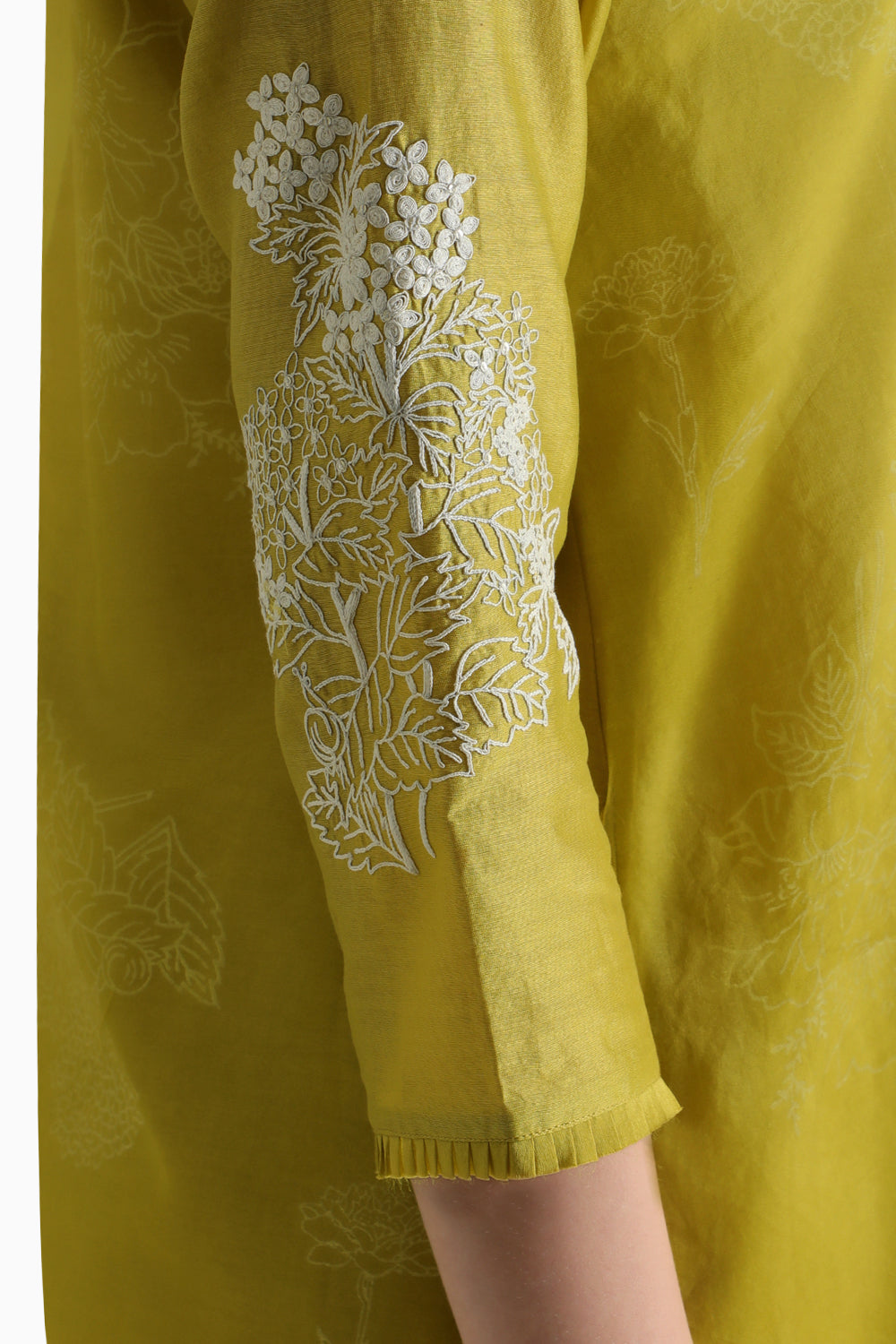 Chartruese Handblock Print Embroidered Tunic and Pant with Dupatta