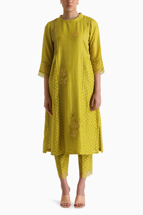 Chartruese Machine Embroidered Tunic and Pant