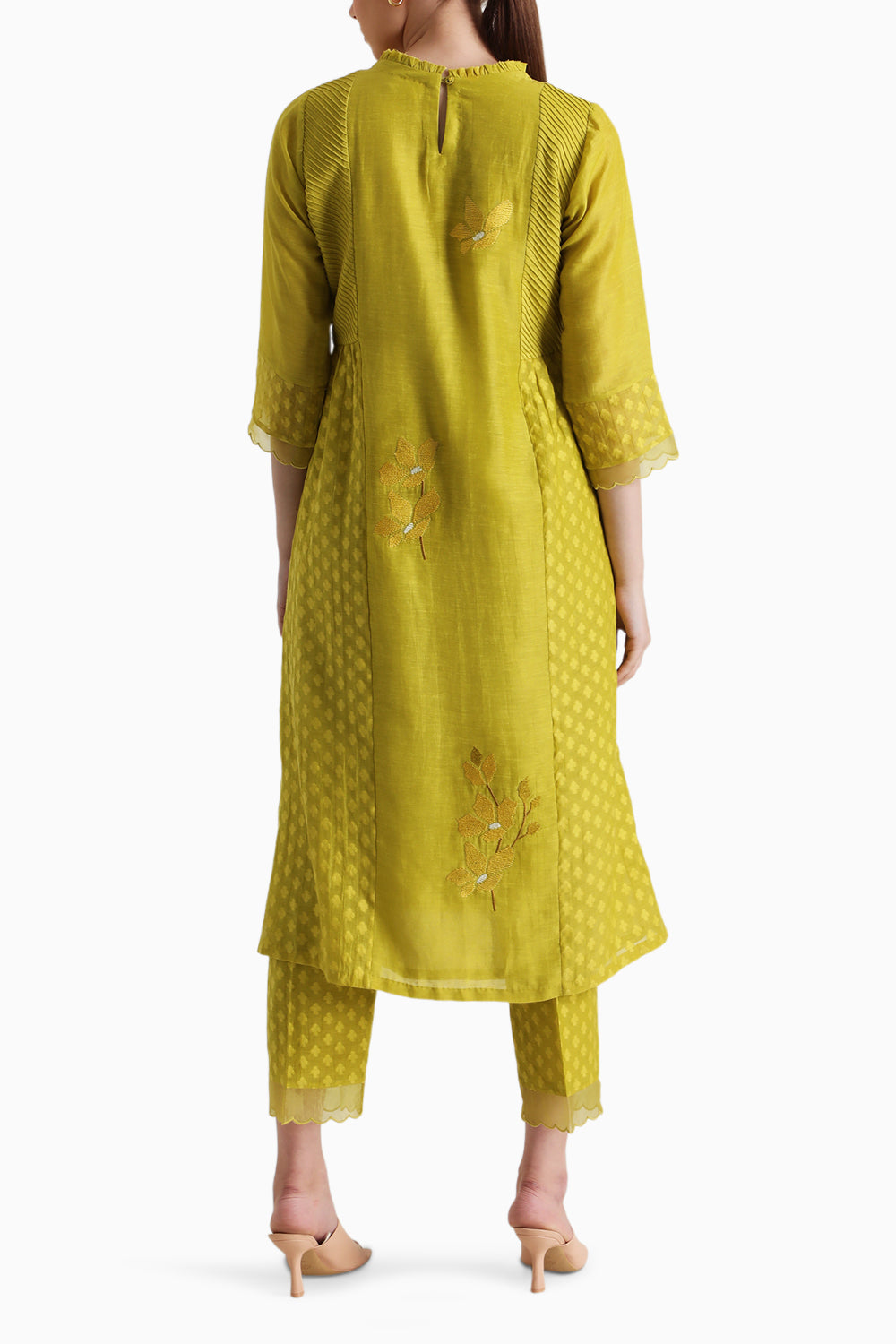 Chartruese Machine Embroidered Tunic and Pant