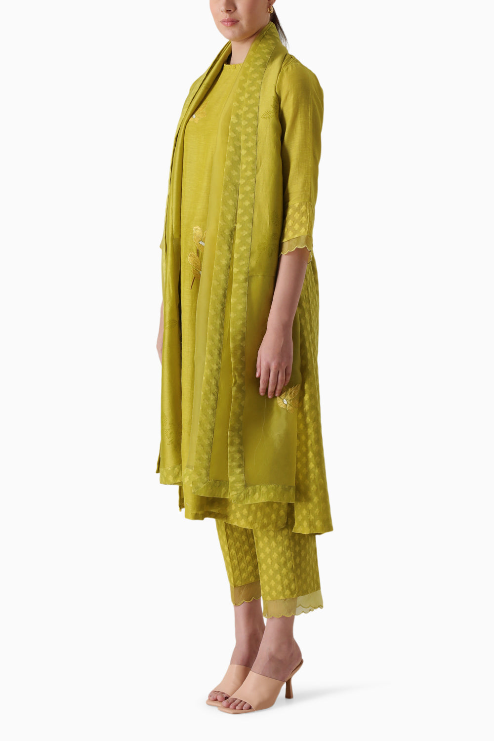 Chartruese Machine Embroidered Tunic and Pant with Dupatta