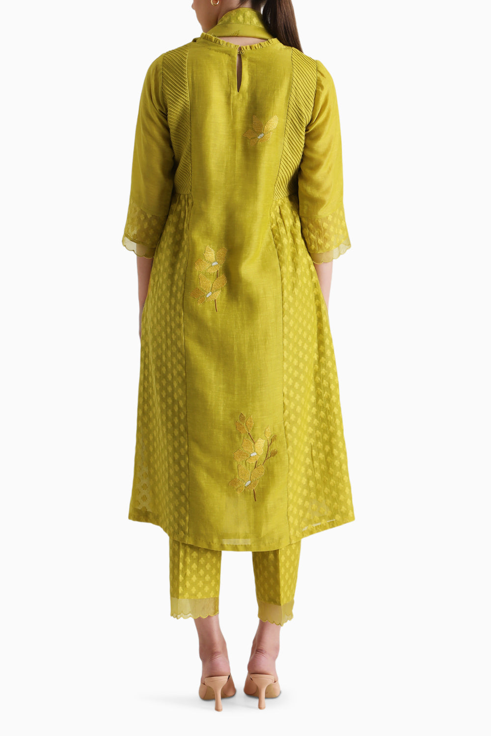 Chartruese Machine Embroidered Tunic and Pant with Dupatta