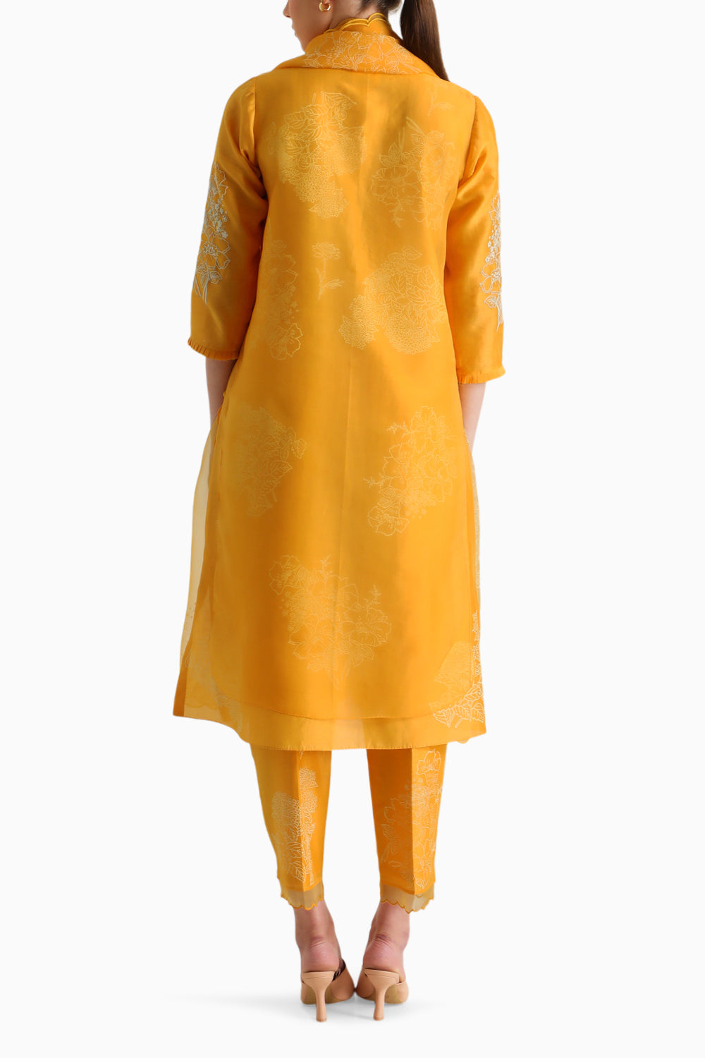 Mustard Handblock Print Embroidered Tunic and Pant with Dupatta