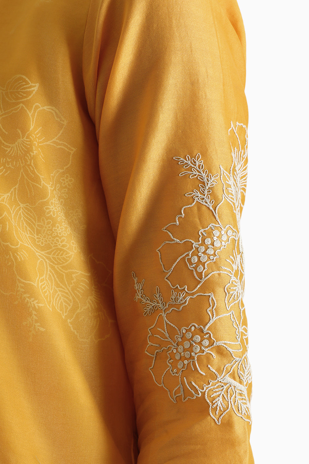 Mustard Handblock Print Embroidered Tunic and Pant with Dupatta