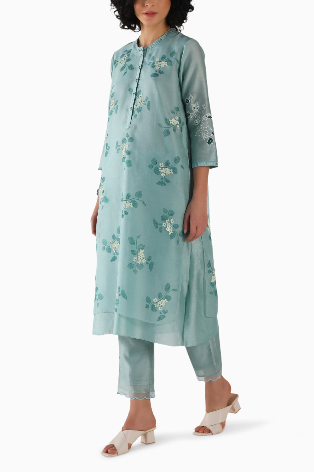 Block Print Mint Tunic and Pant with Dupatta