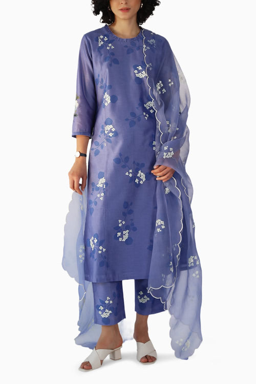 Sakura Print Twillight Tunic and Pant with Dupatta