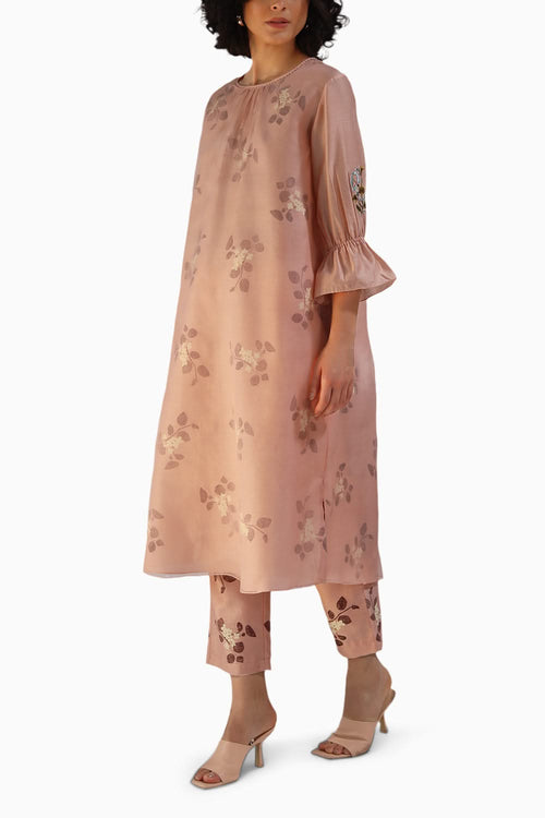 Old Rose Block Print Tunic and Pant with Dupatta