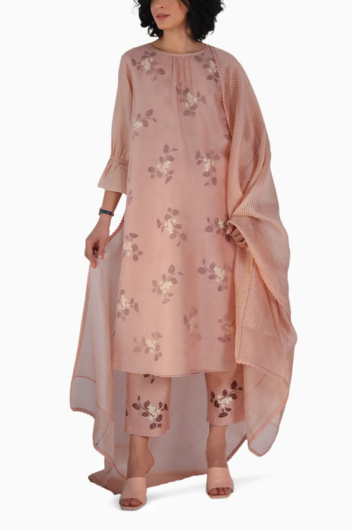 Old Rose Block Print Tunic and Pant with Dupatta
