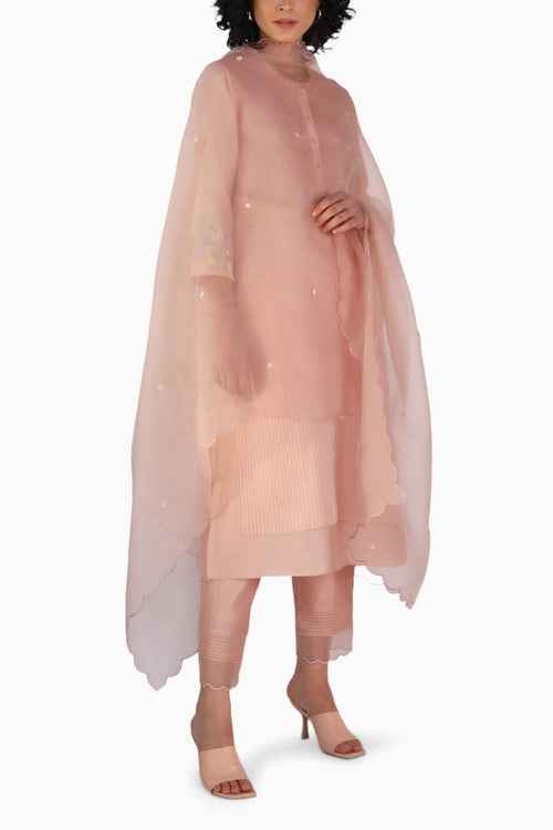 Old Rose Embroidered Tunic and Pant with Dupatta