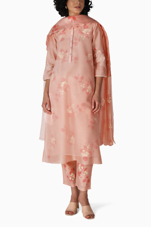 Old Rose Sakura Print Tunic and Pant with Dupatta