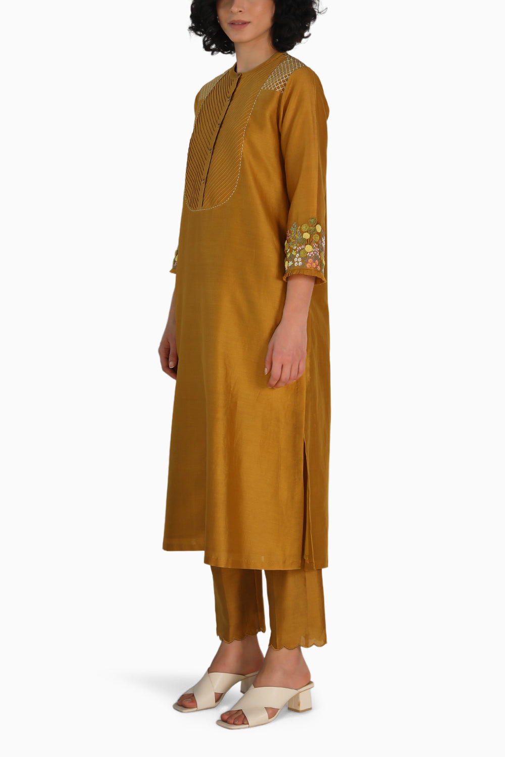 Ochre Embroidered Tunic and Pant with Dupatta