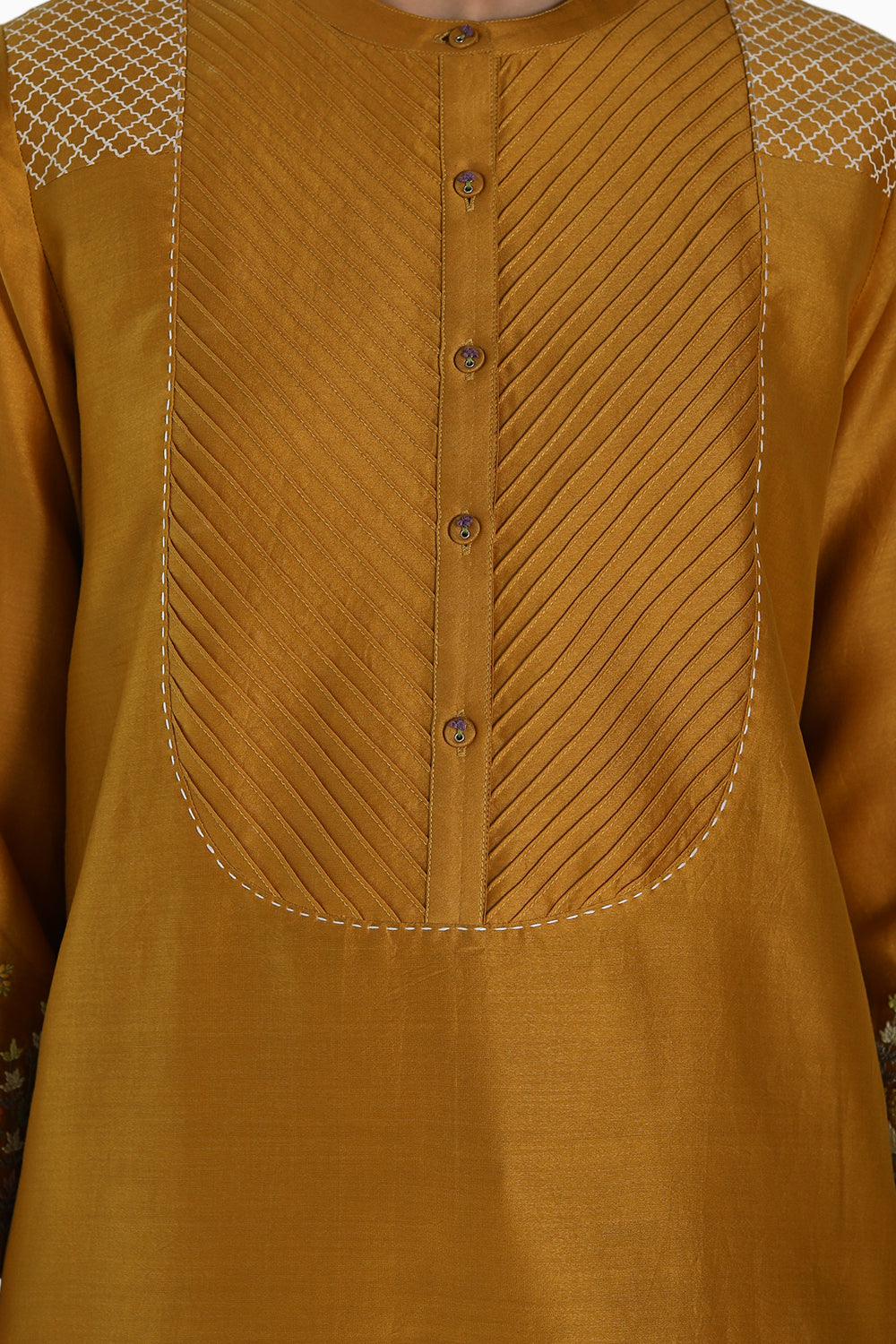 Ochre Embroidered Tunic and Pant with Dupatta