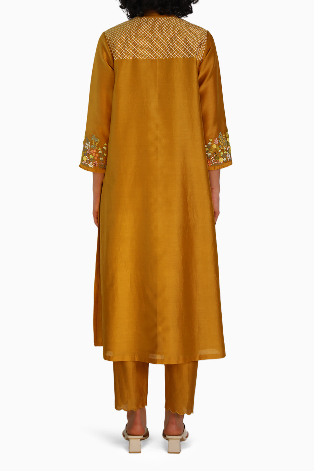 Ochre Embroidered Tunic and Pant with Dupatta