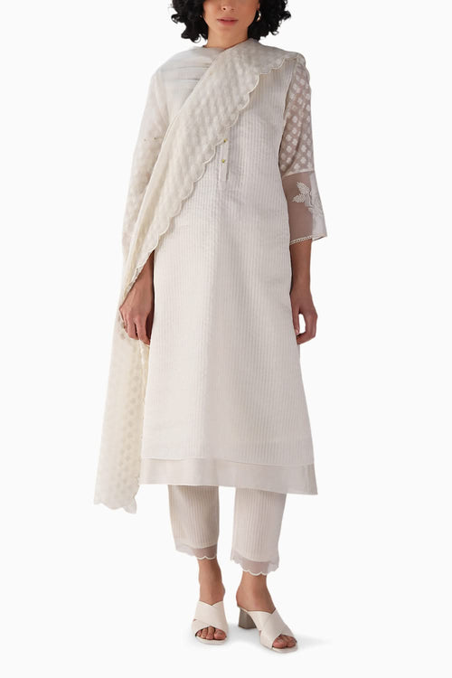 Embroidered Sleeved Tunic and Pant with Dupatta